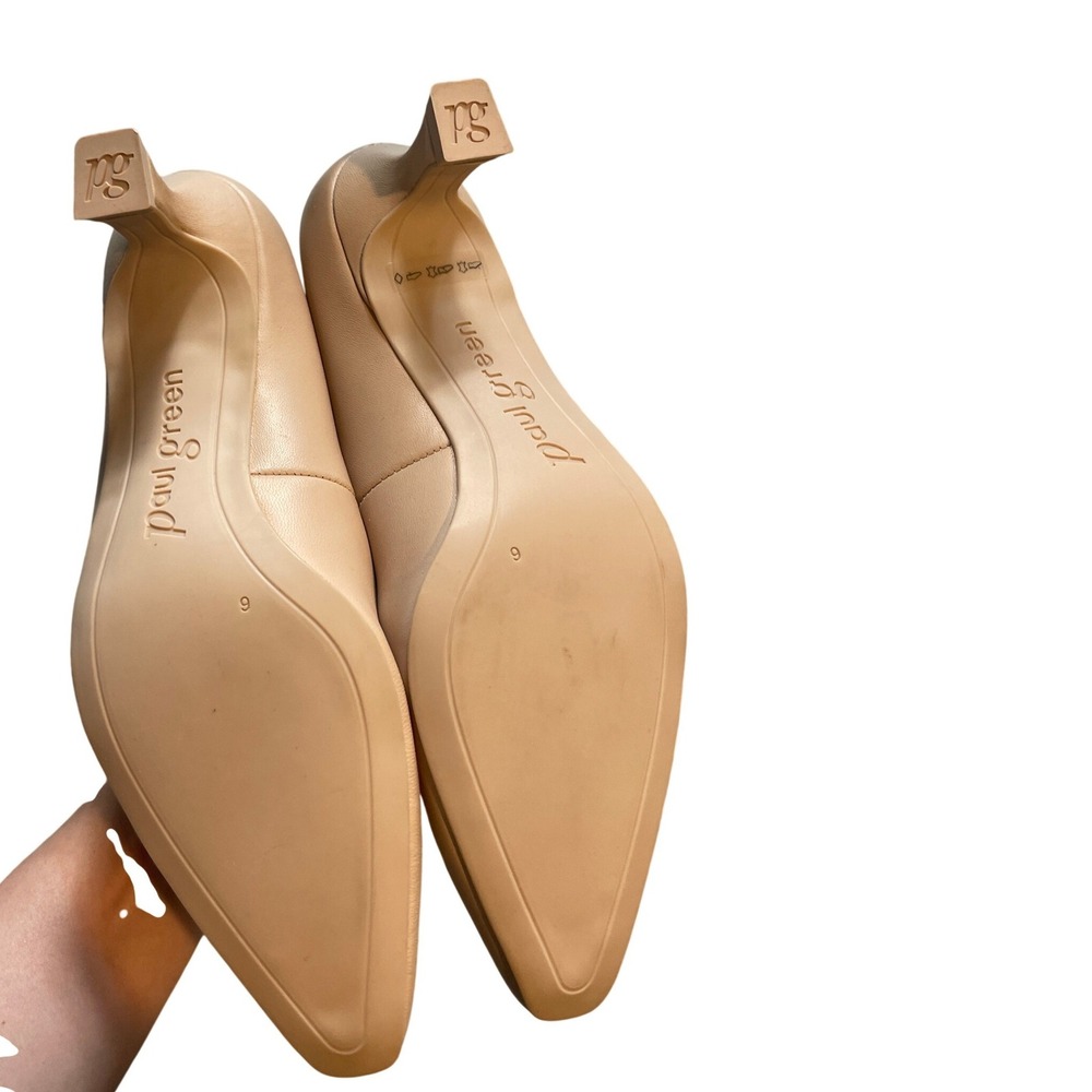 Paul Green Super Soft Beige Leather Square Toe Kitten Heel Pumps Size 9 - Picture 3 of 5